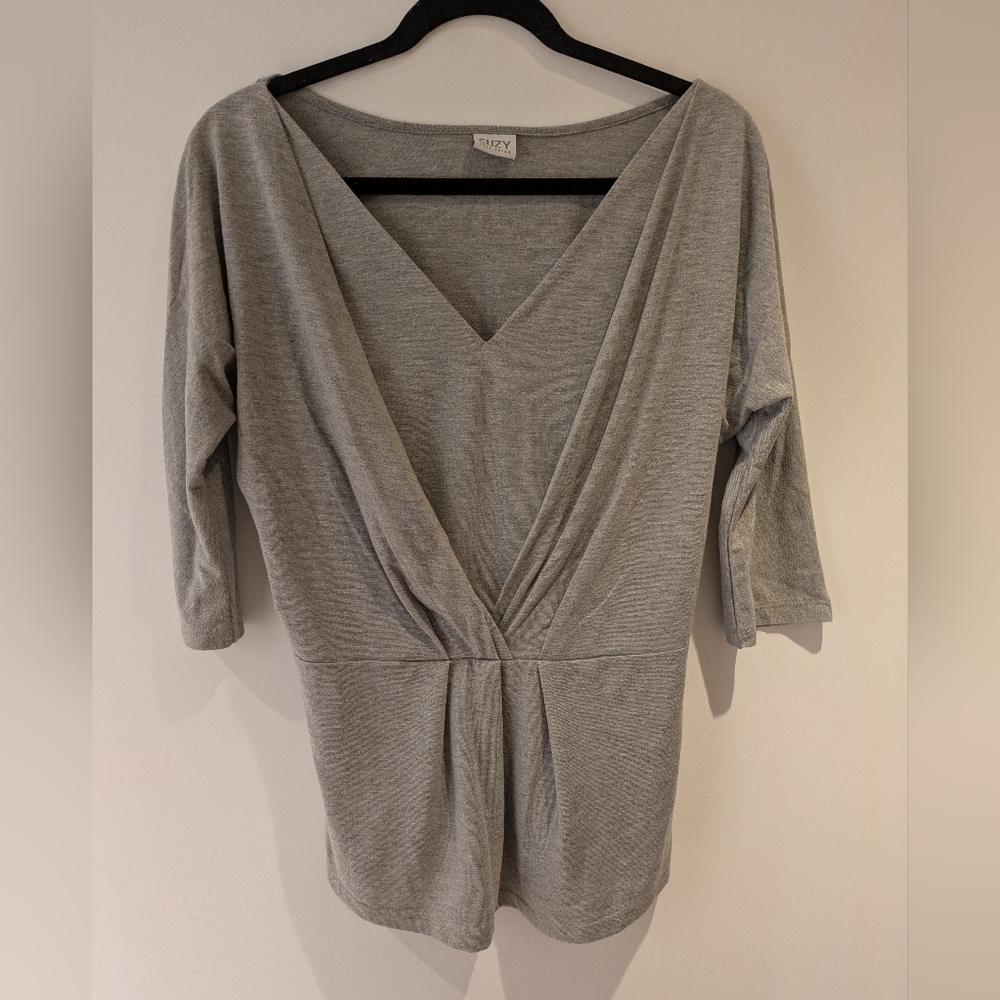 Grey Swooped Neck Top